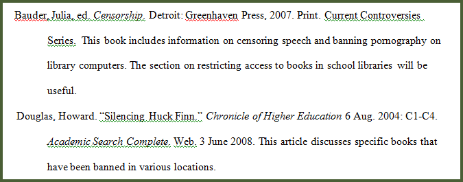 annotated bibliography website citation